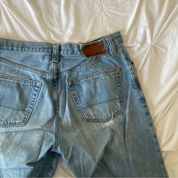 Eddie Bauer 32x32 (hemmed to 32x30 with a raw edge) upcycled jeans in blue wash - Picture 6 of 11